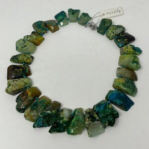 Iris & Lily Sterling Silver Genuine Green Agate Gemstone Necklace NWT Teal 19-21